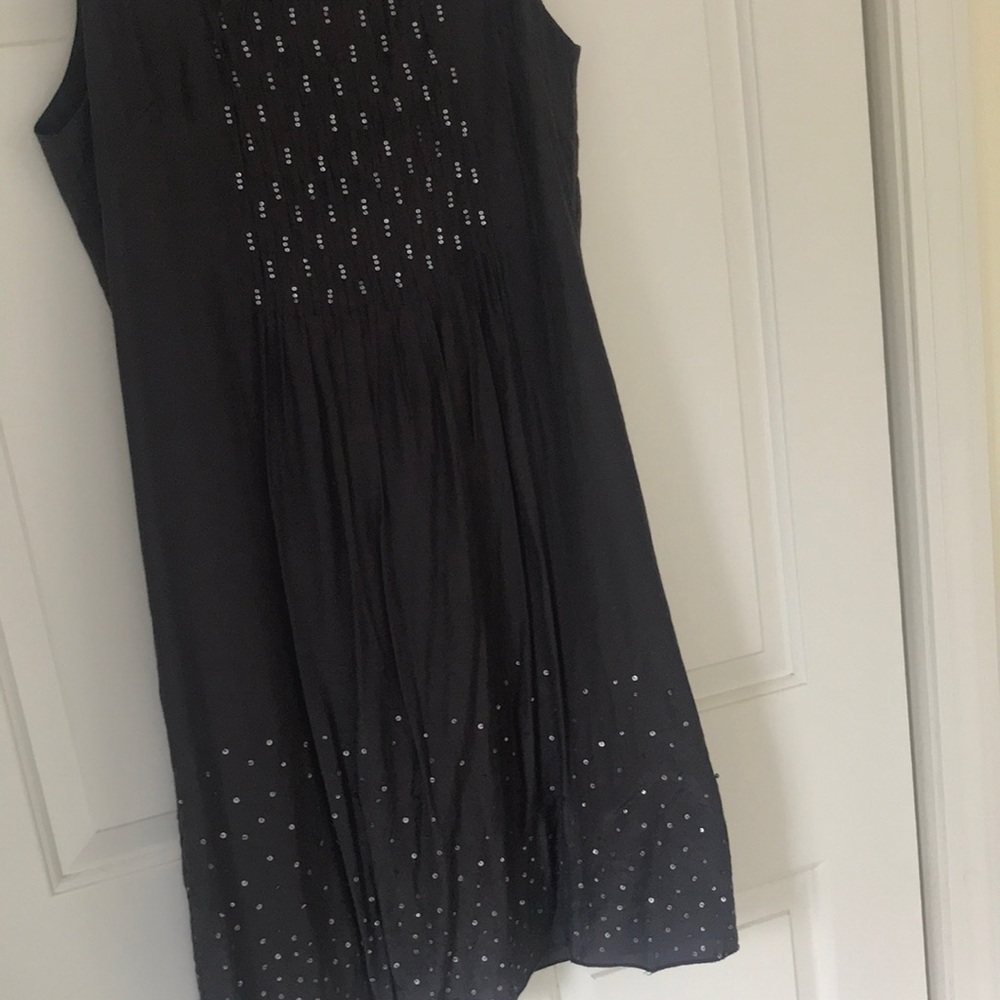 Beautiful dark gray dress. Sequins at neck/hem.